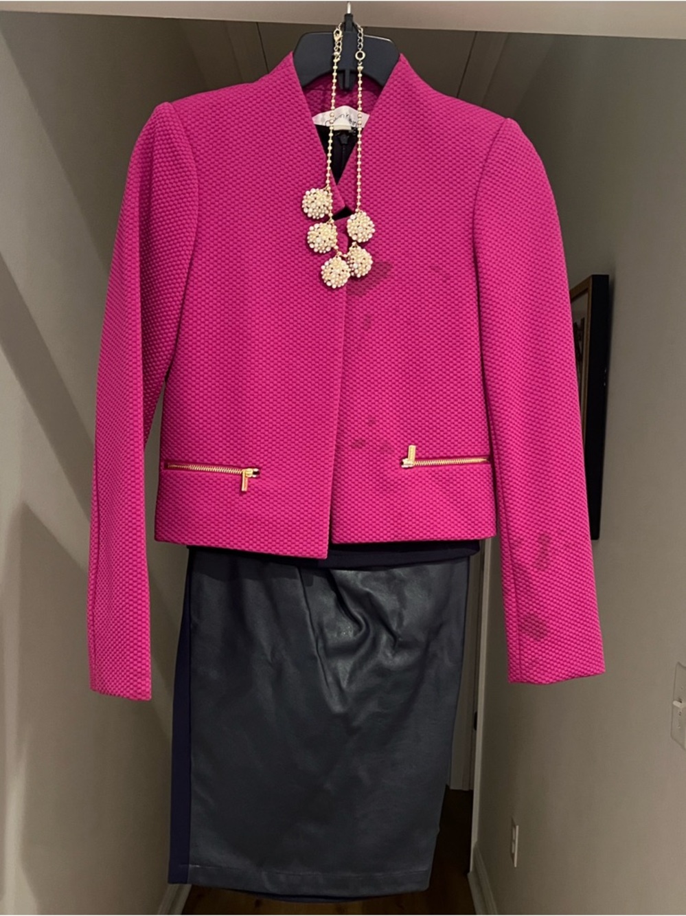 Calvin Klein Bright Magenta Textured Cropped Blazer